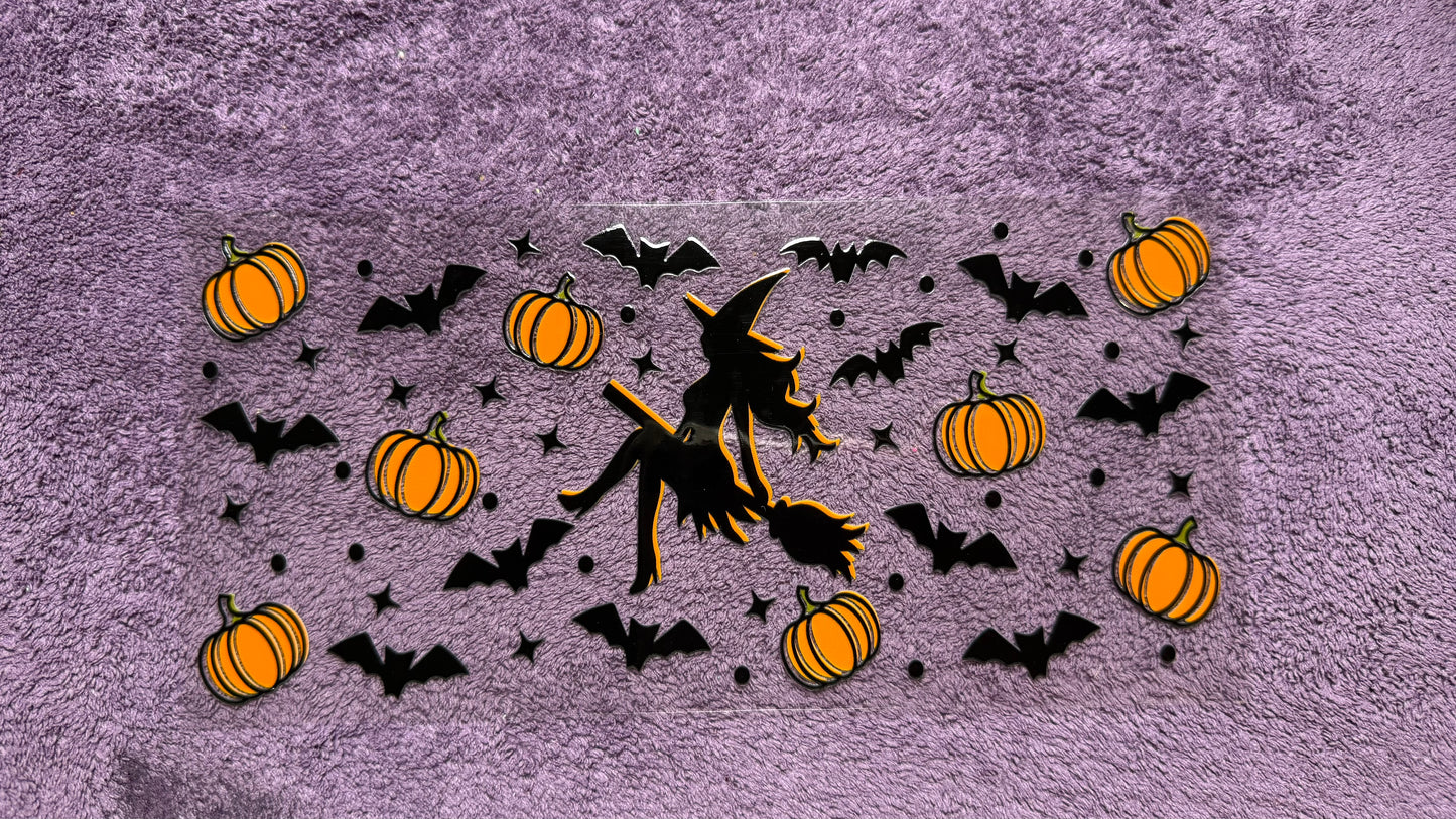 Halloween: witch, pumpkins, bats
