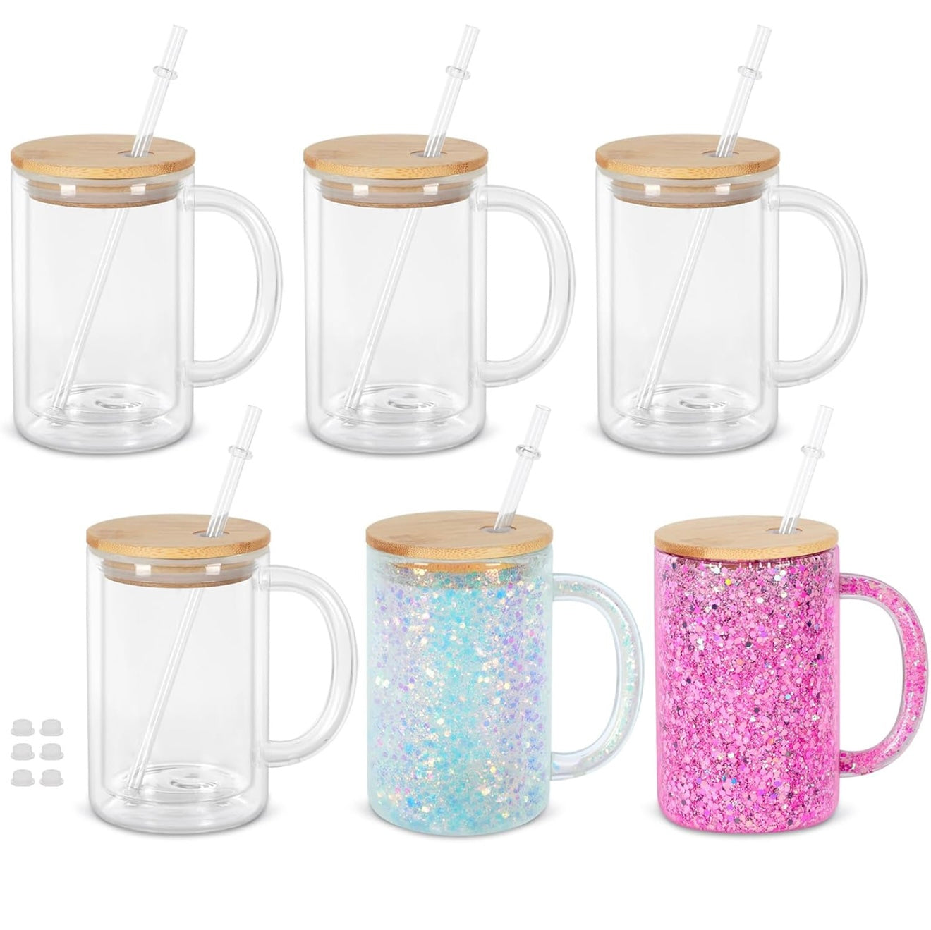 16 oz handled GLASS snow globe tumbler