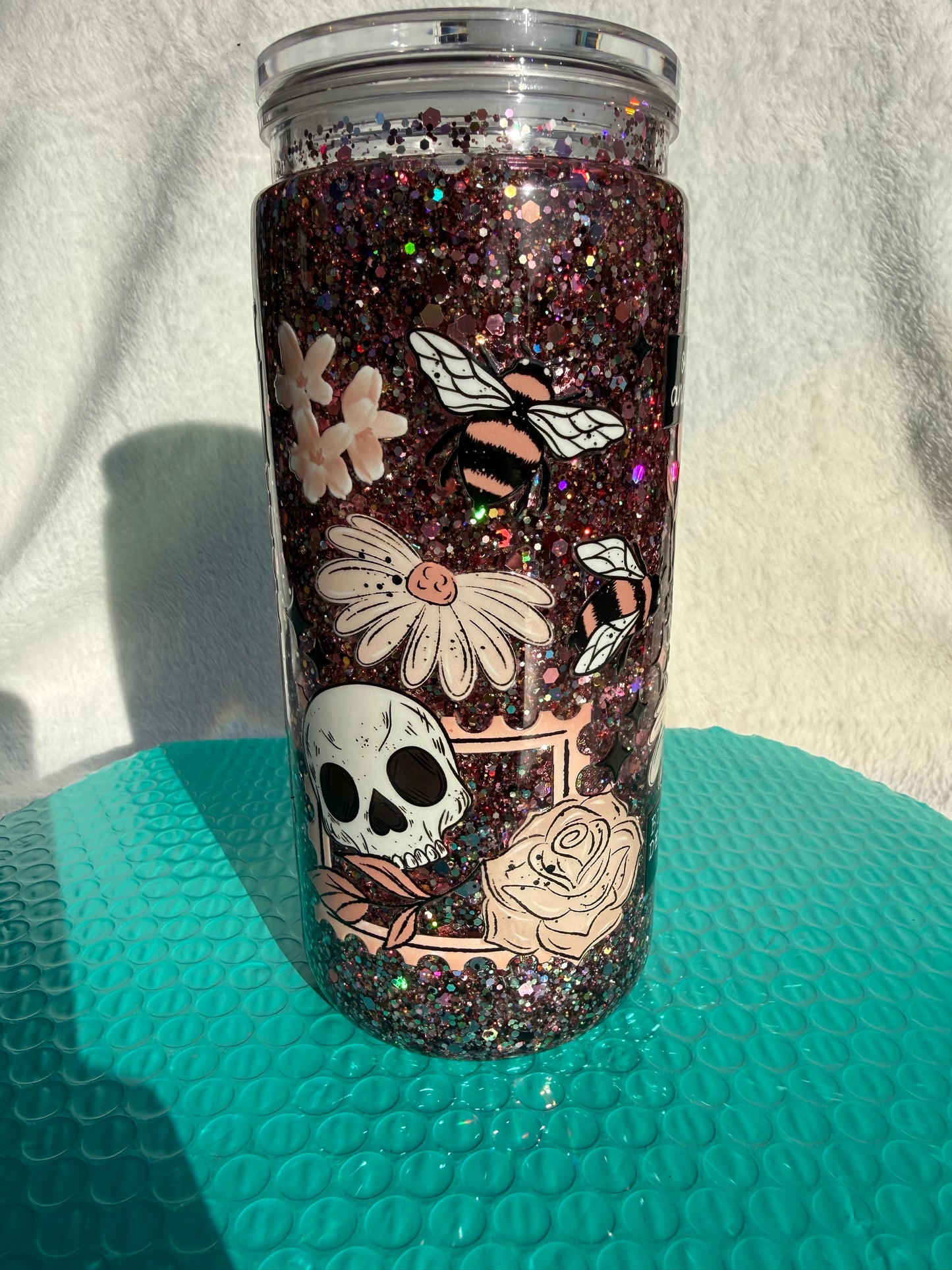 READY TO SHIP - 20oz acrylic snowglobe cup - our stories and struggles are different, but we all deserve to bloom