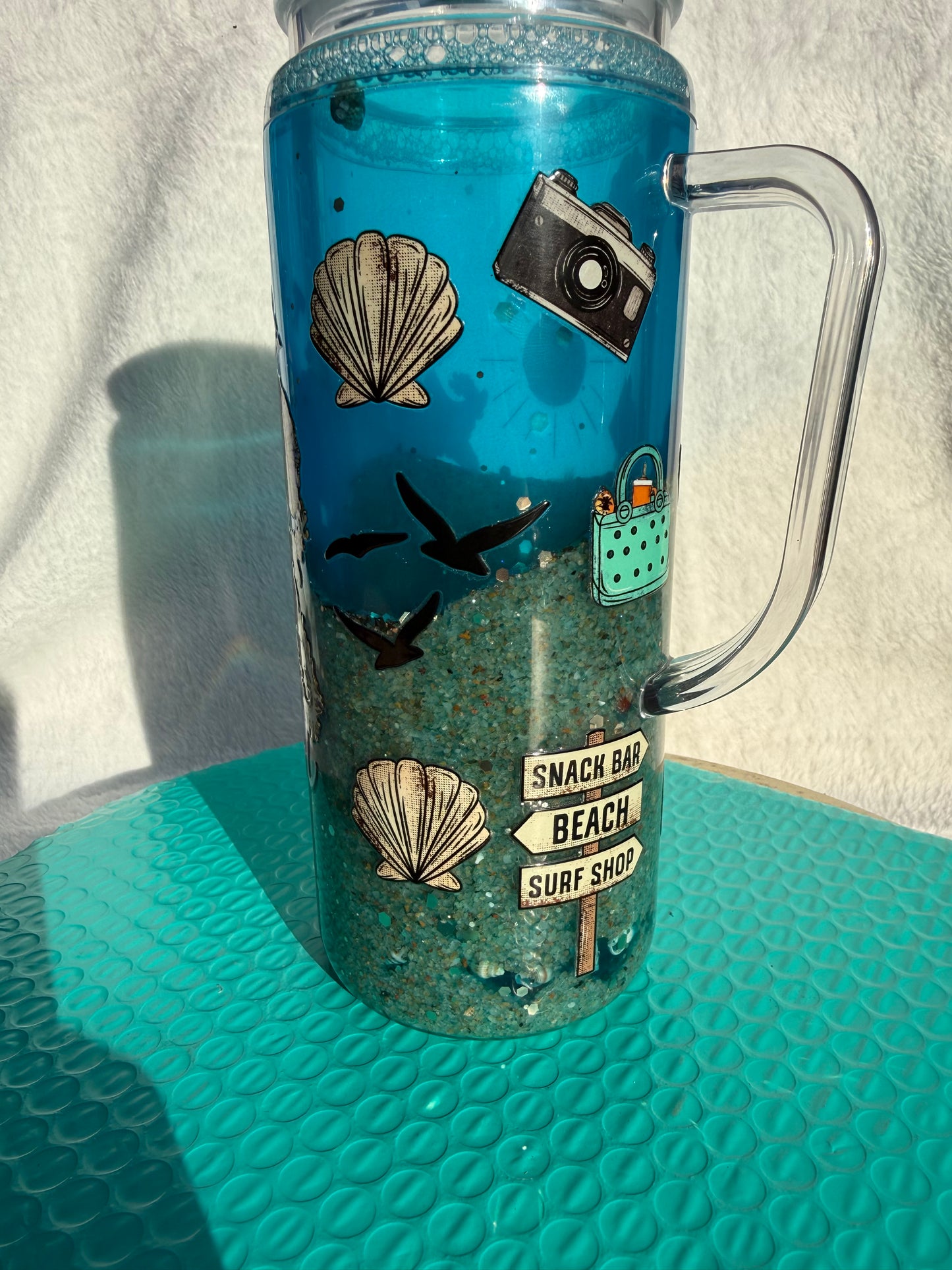 READY TO SHIP - 20oz handled acrylic snowglobe cup - stay salty cowgirl beach cup