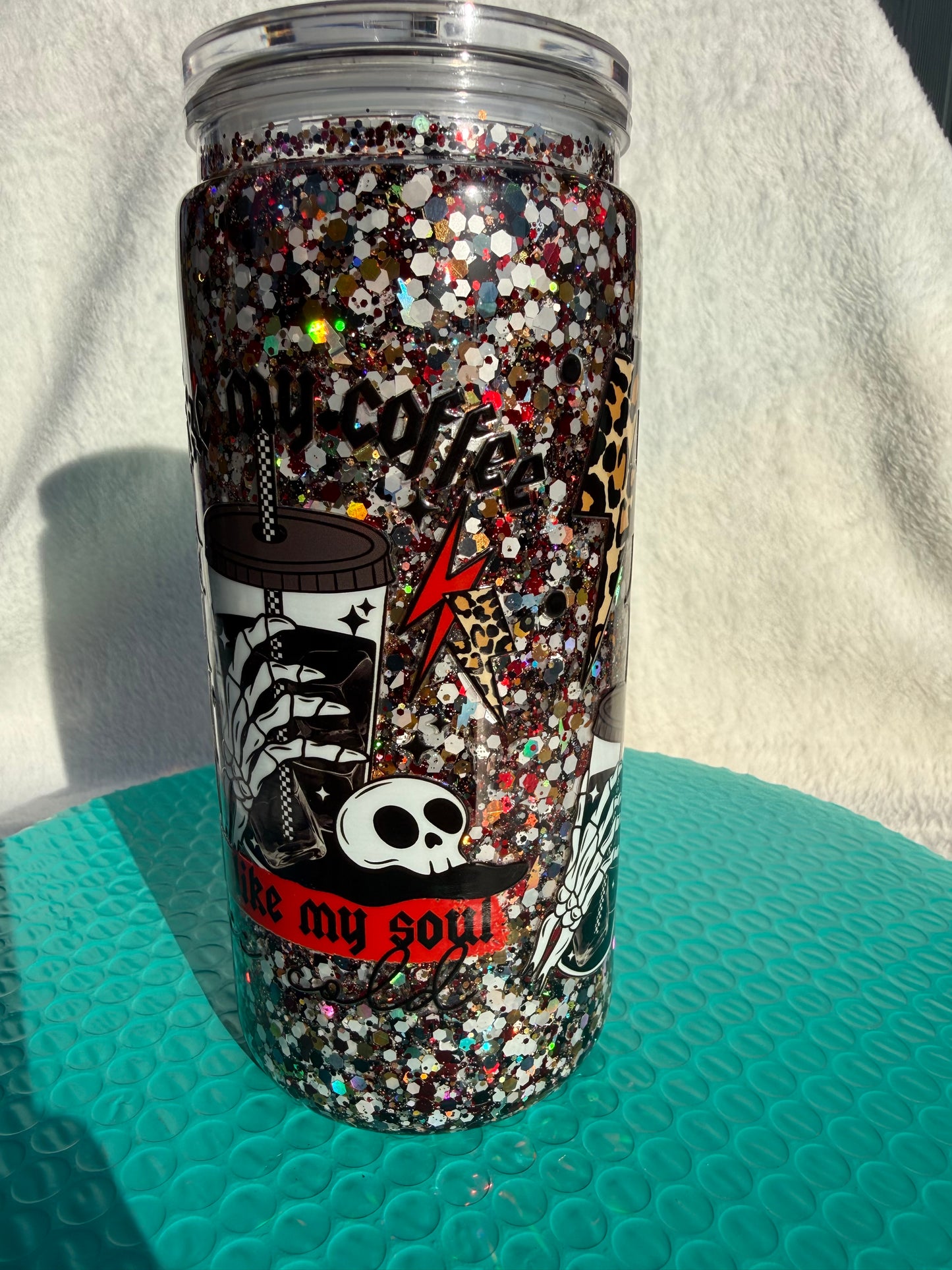 READY TO SHIP - 20oz acrylic snowglobe cup - I like my iced coffee just like my soul, ice cold.