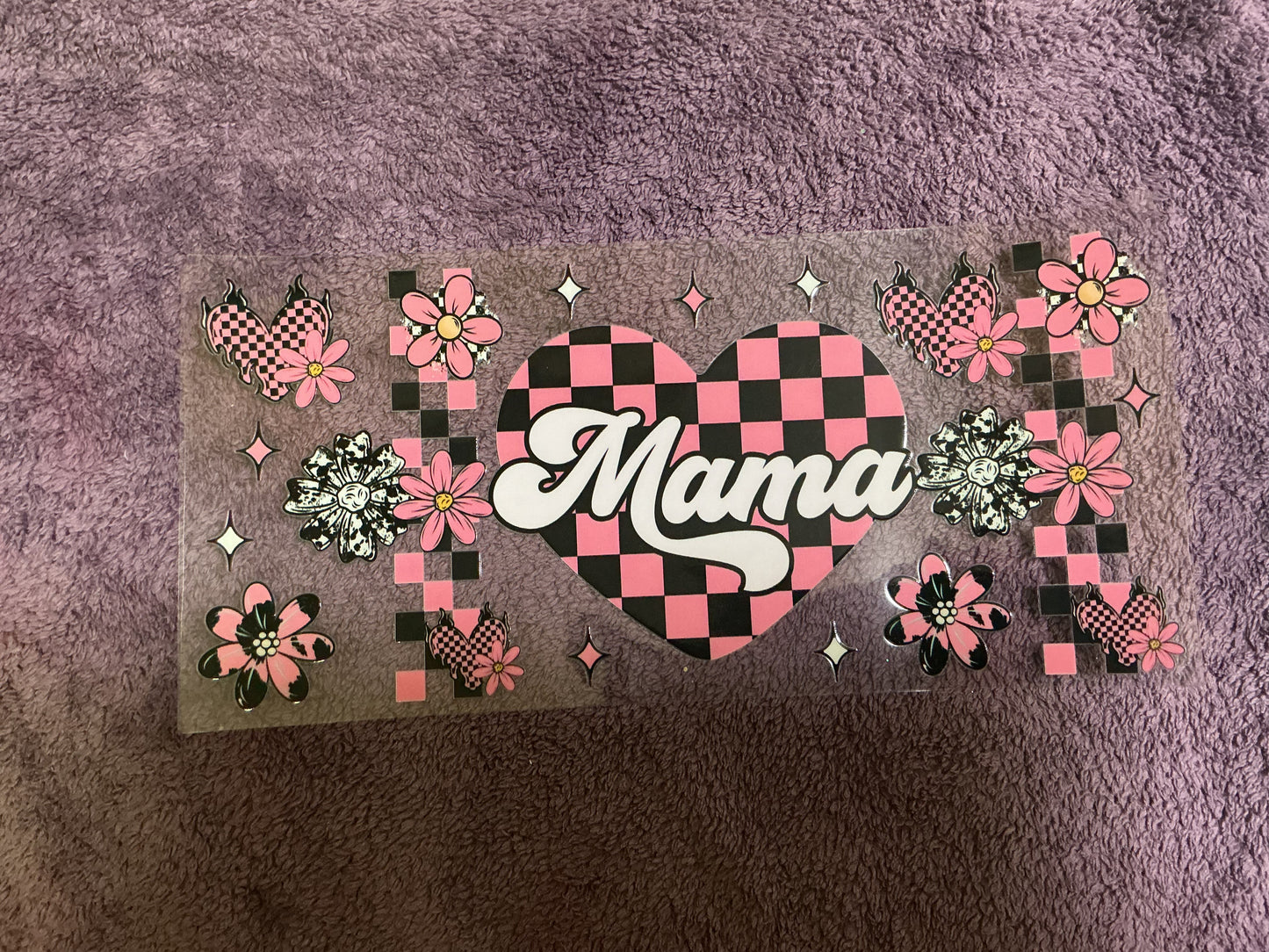 Pink and black checkered heart mama
