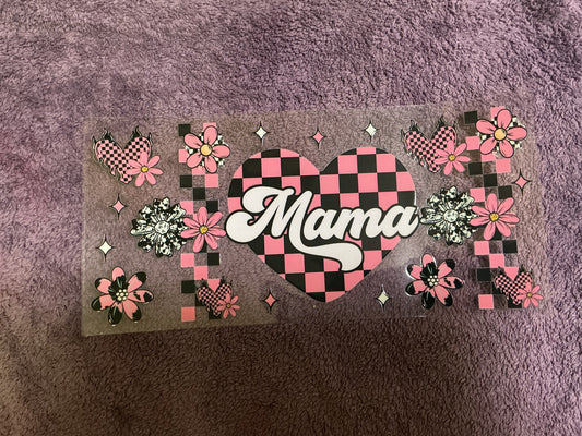 Pink and black checkered heart mama
