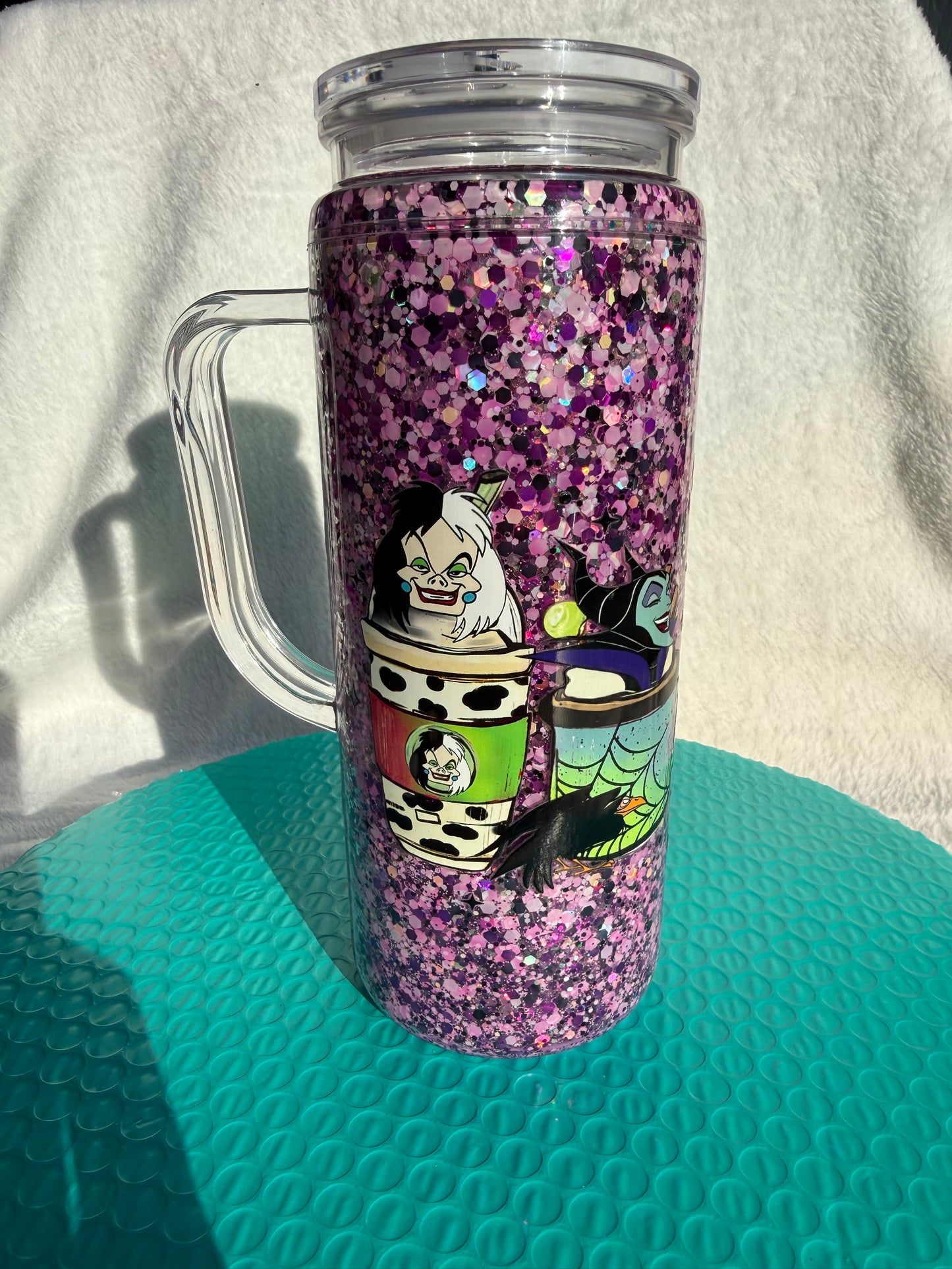 READY TO SHIP - 20oz handled acrylic snowglobe cup - villain’s cups