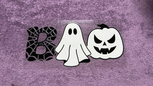 Halloween: BOO, webs, ghost, pumpkin