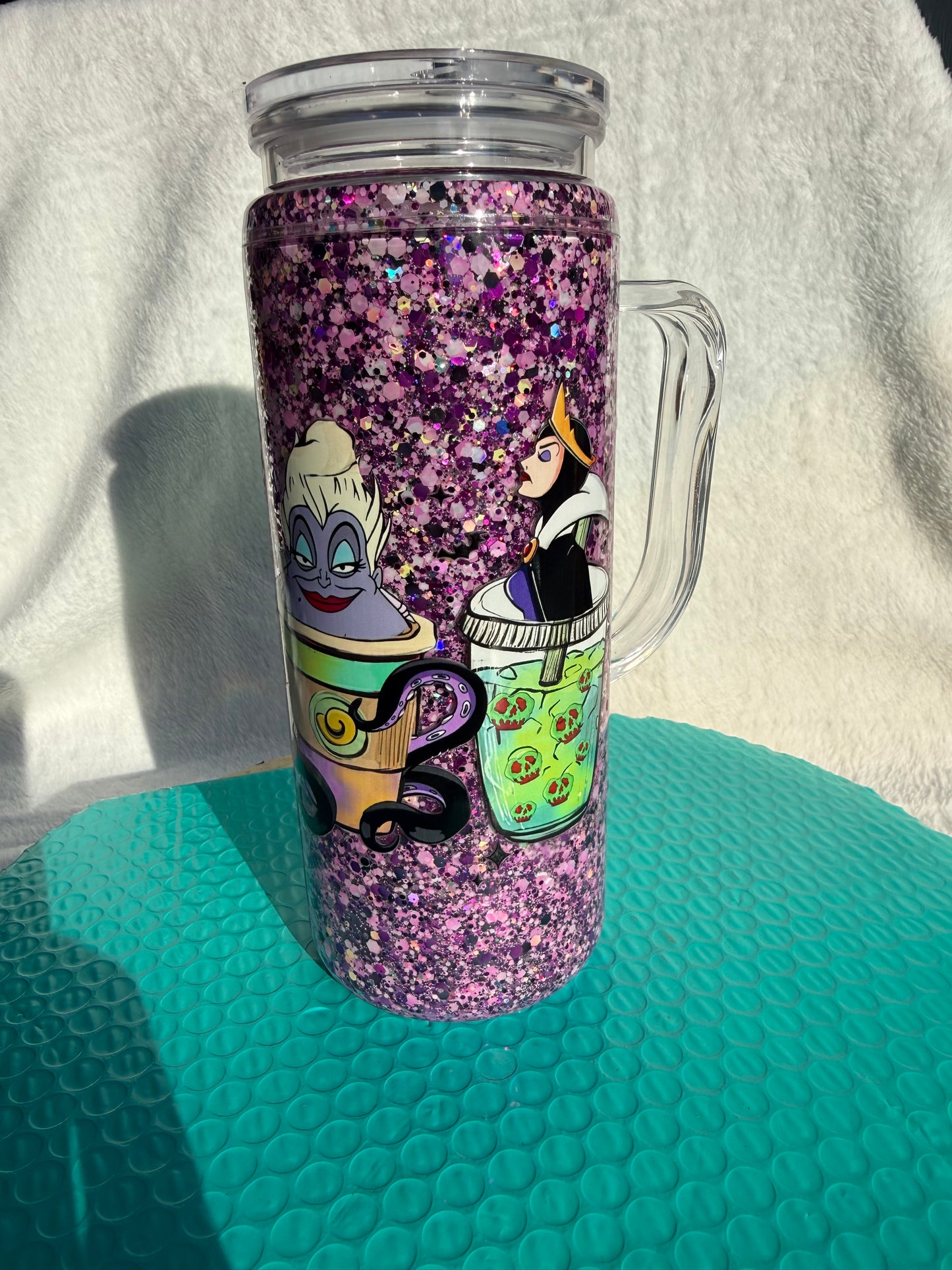 READY TO SHIP - 20oz handled acrylic snowglobe cup - villain’s cups