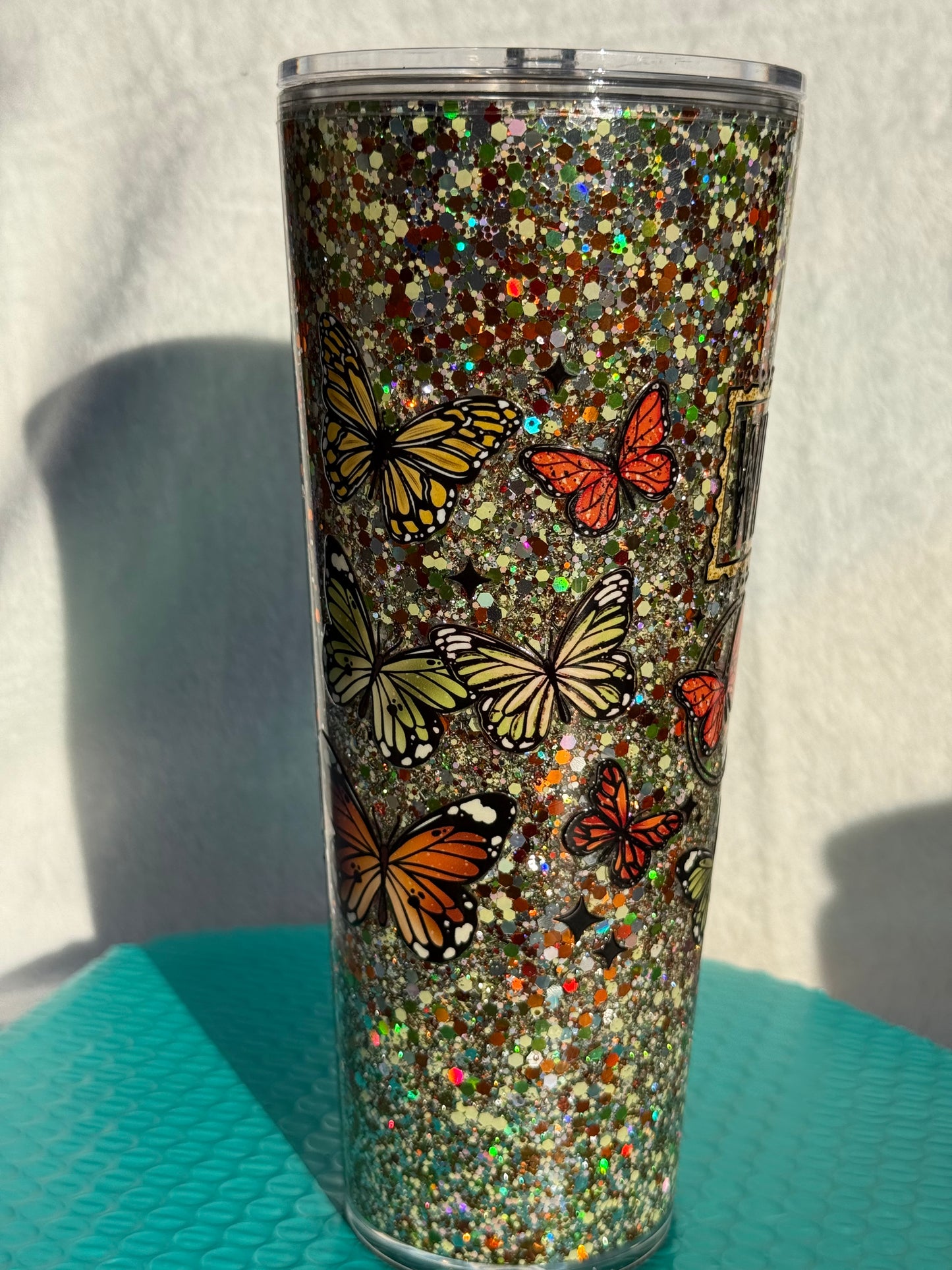 READY TO SHIP - 24oz acrylic snowglobe cup - Wild and Free butterflies