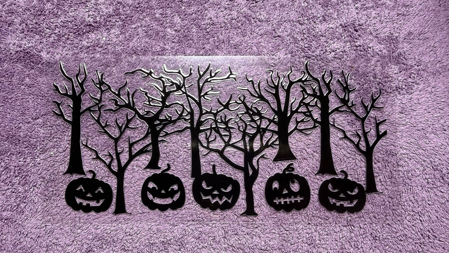 Halloween: spooky trees, pumpkins