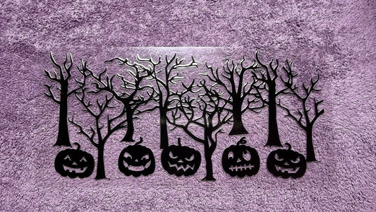 Halloween: spooky trees, pumpkins