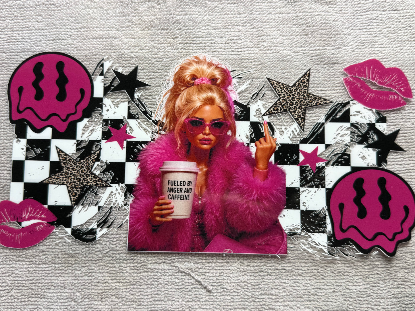 Blonde Barbie, fueled by anger and caffeine