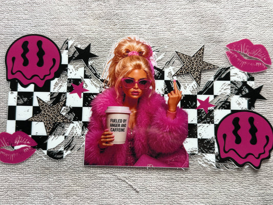 Blonde Barbie, fueled by anger and caffeine