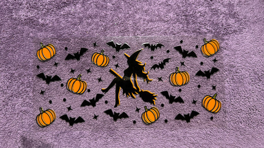 Halloween: witch, pumpkins, bats