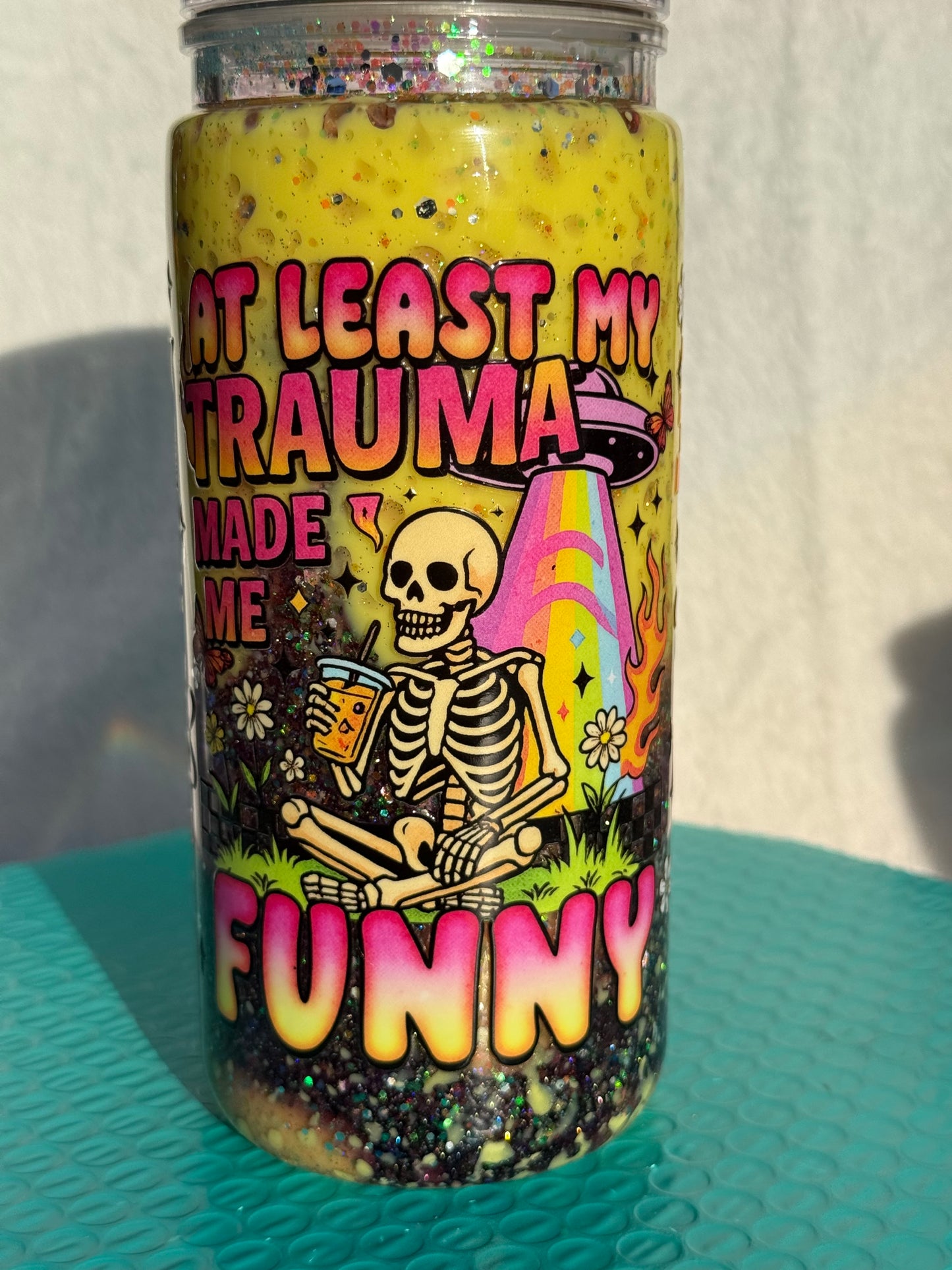 READY TO SHIP - 20oz acrylic snowglobe cup - At least my trauma made me funny - Dual lava