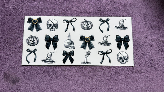 Halloween skulls, witches hats and bows