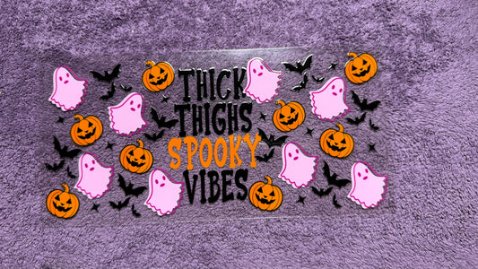 Halloween: thick thighs, spooky vibes, pumpkins, ghosts, bats