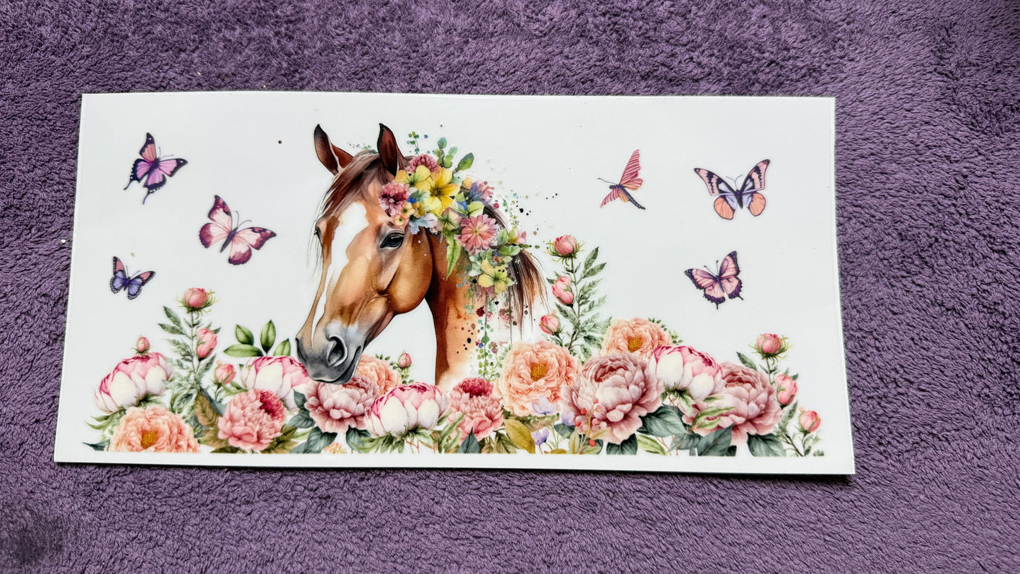 Horse, flowers, butterflies
