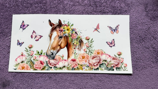 Horse, flowers, butterflies