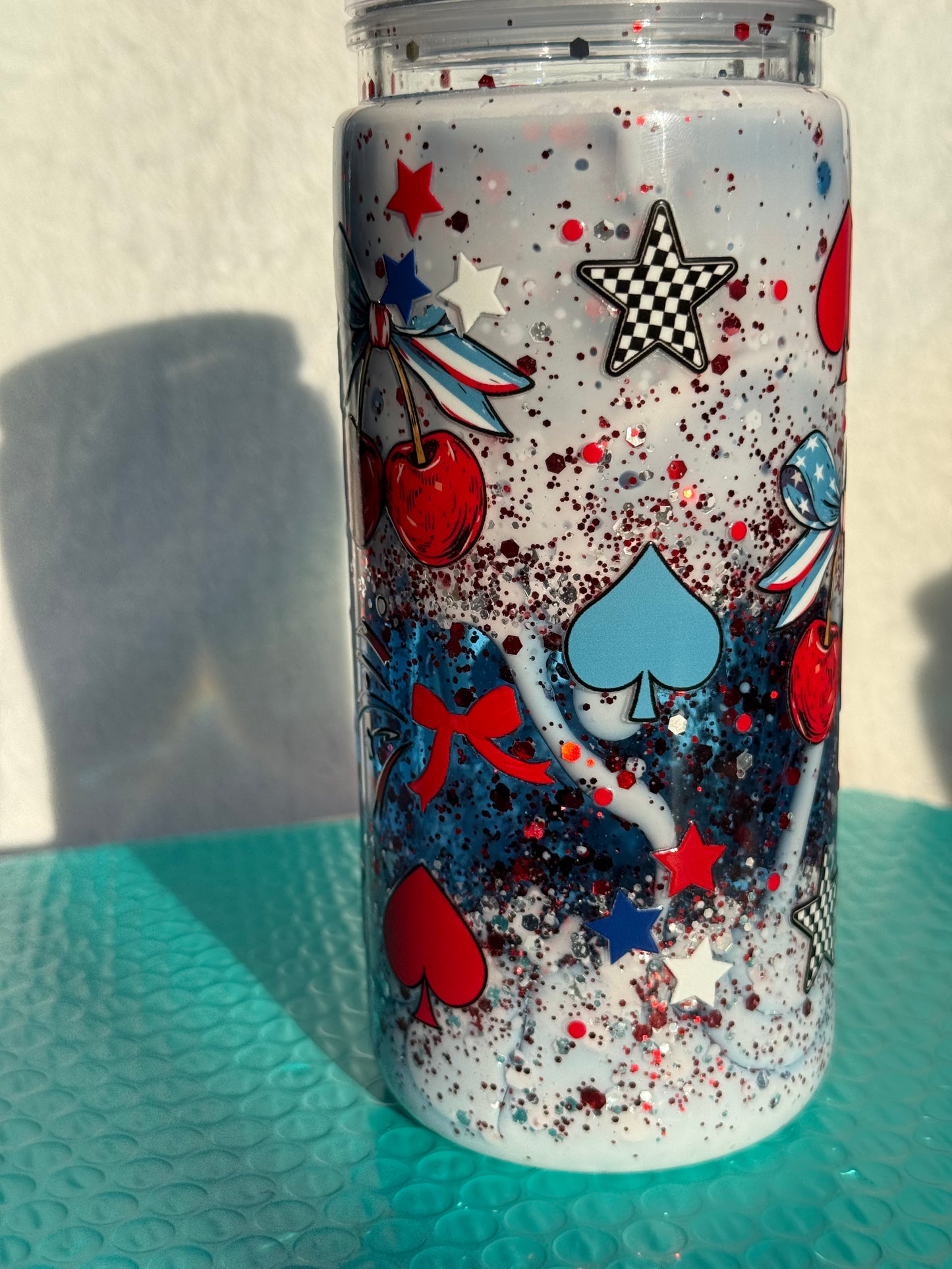READY TO SHIP - 20oz acrylic snowglobe cup - Patriotic red white and blue - Dual lava