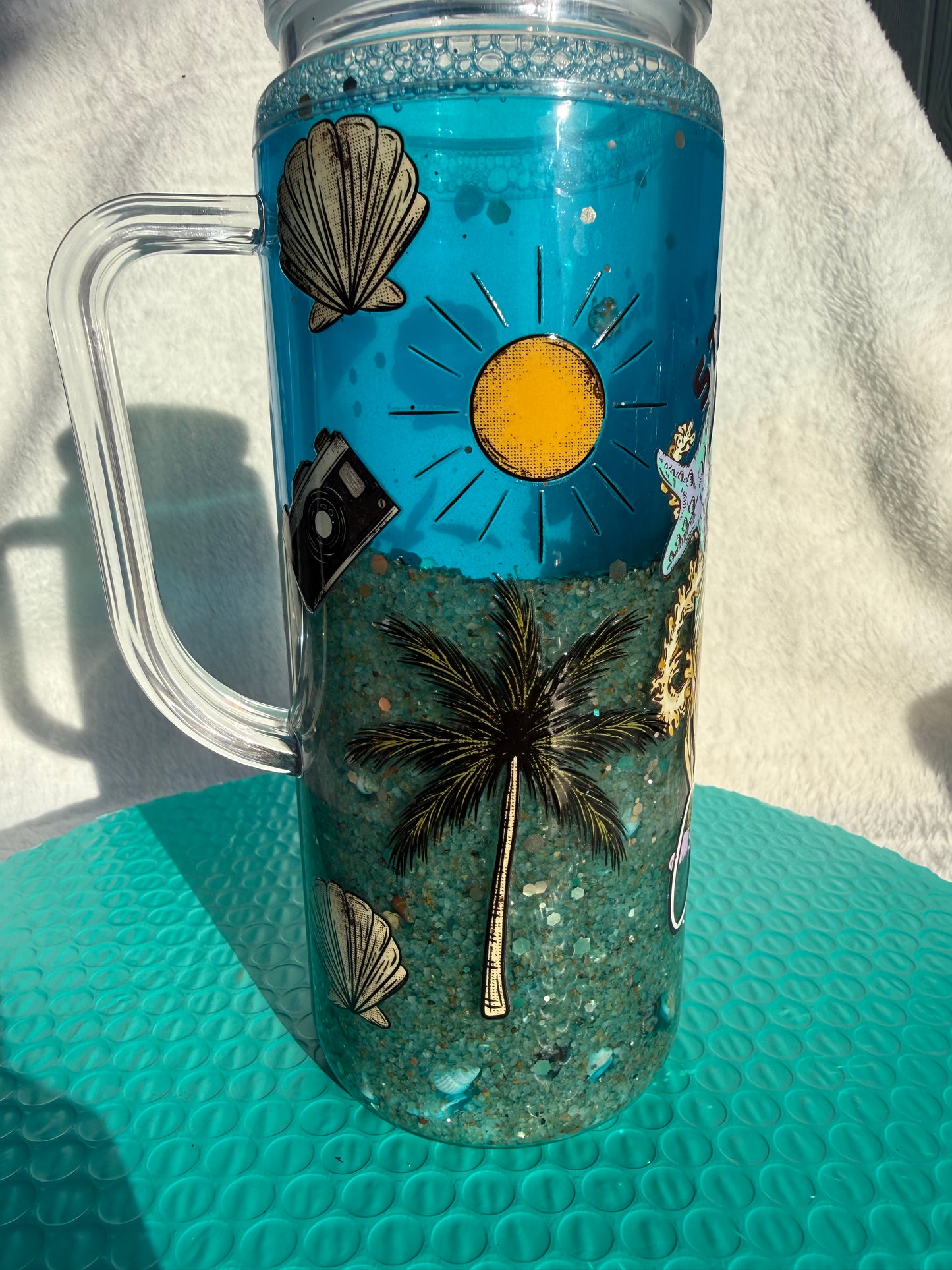 READY TO SHIP - 20oz handled acrylic snowglobe cup - stay salty cowgirl beach cup