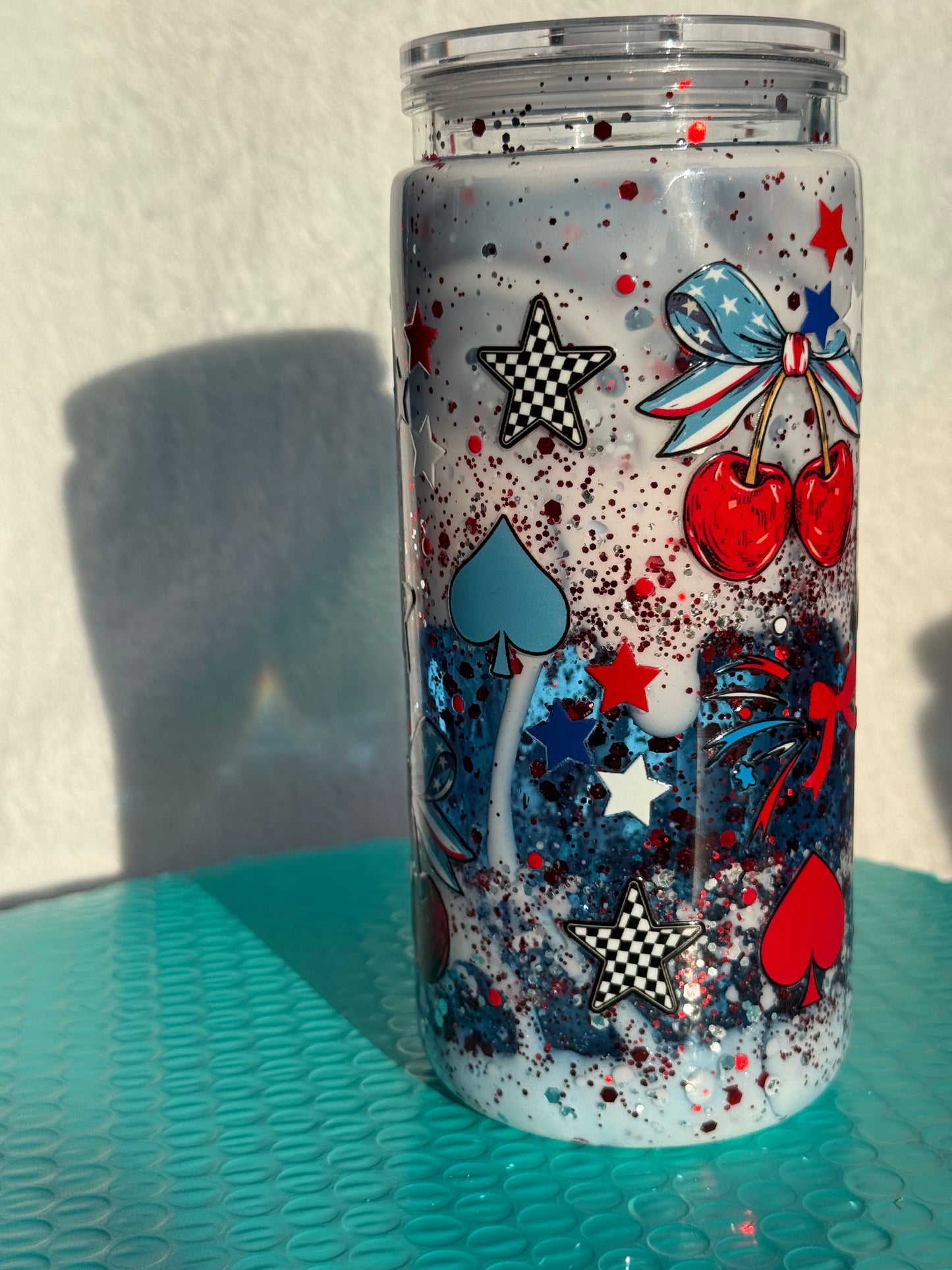 READY TO SHIP - 20oz acrylic snowglobe cup - Patriotic red white and blue - Dual lava