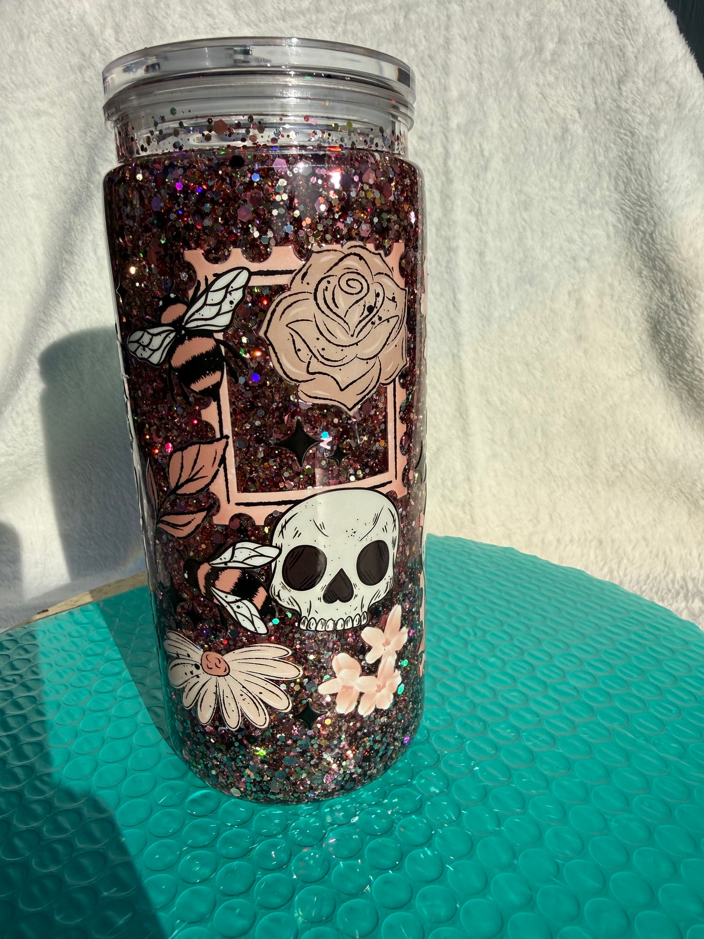 READY TO SHIP - 20oz acrylic snowglobe cup - our stories and struggles are different, but we all deserve to bloom