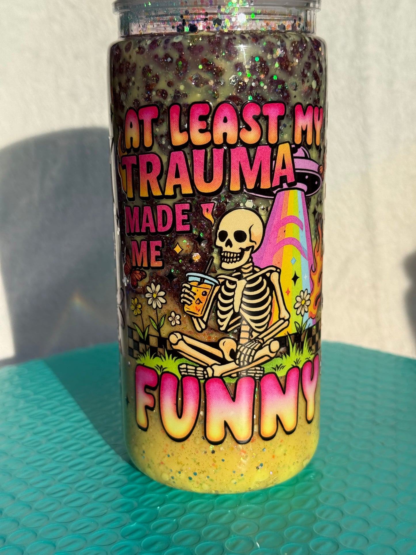 READY TO SHIP - 20oz acrylic snowglobe cup - At least my trauma made me funny - Dual lava