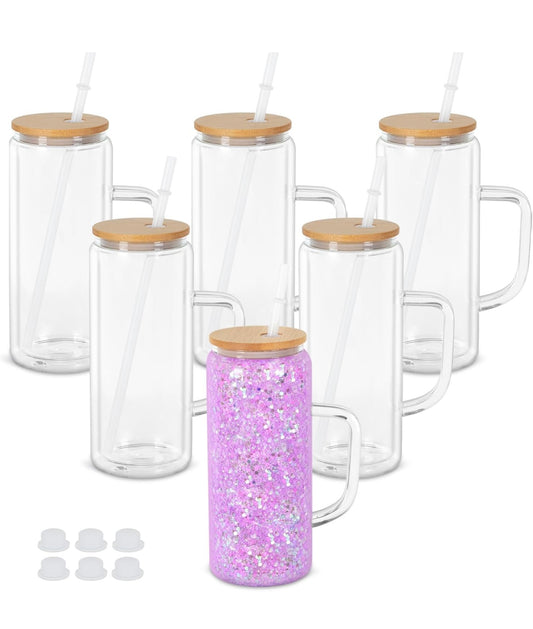 20 oz handled GLASS snow globe tumbler