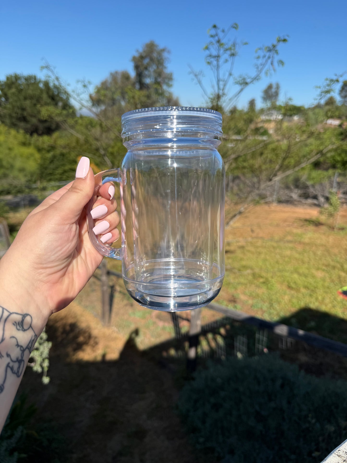 20 oz handled mason jar acrylic snow globe tumbler