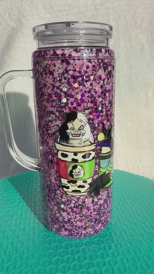 READY TO SHIP - 20oz handled acrylic snowglobe cup - villain’s cups